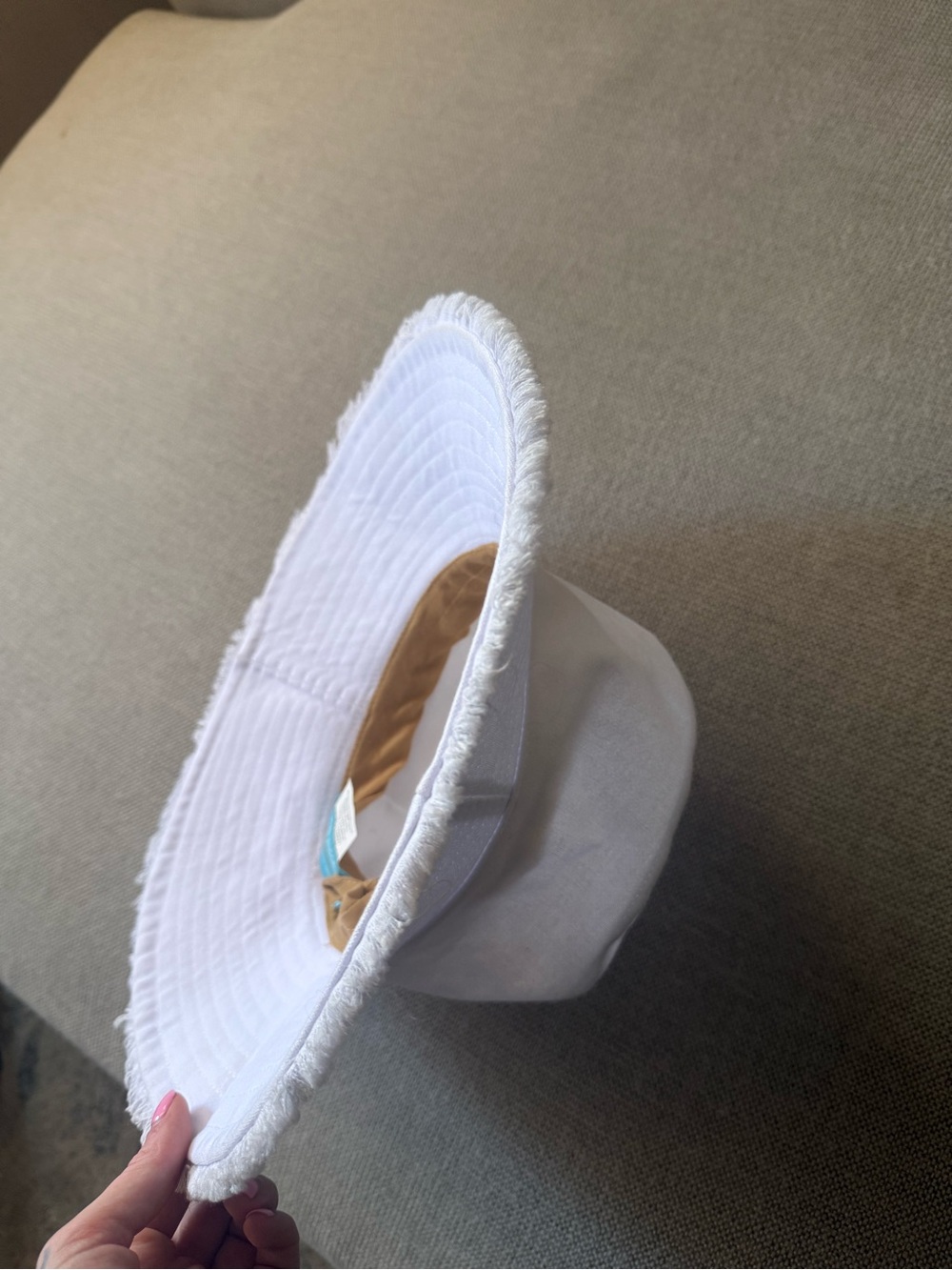 White Frayed Edge Bucket Hat - Picture 3 of 4